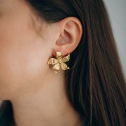 Clous d'oreilles fleur 29x31 mm - Acier inoxydable 304L Doré x2