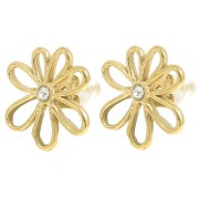 Boucles d'oreilles fleur évidée 16 mm oxyde de zirconium - Acier inox 304L Doré x2