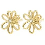 Boucles d'oreilles fleur évidée 16 mm oxyde de zirconium - Acier inox 304L Doré x2