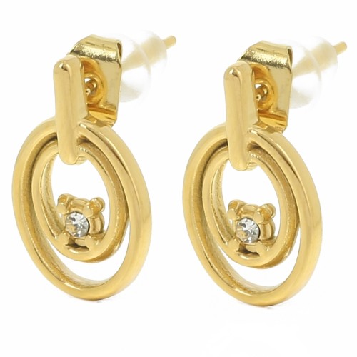 Boucles d'oreilles ovales 15x9 mm oxyde de zirconium - Acier inox 304L Doré x2