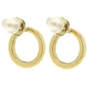 Boucles d'oreilles cercle évidé 12mm oxydes de zirconium - Acier inox 304L Doré x2
