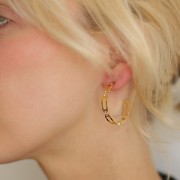 Créoles rondes ouvertes 31 mm effet maillons avec strass - Acier inox 304L Doré x2