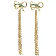 Boucles d'oreilles noeud pendantes 70x20 mm avec CZ Acier inox 304L Doré - Vert x2