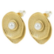 Boucles d'oreilles fleur vintage 21x18 mm imit nacre - Acier inox 304L Doré x2|raw }}