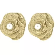 Boucles d'oreilles fleur 22mm avec perle imitation nacre - Acier inox 304L Doré x2