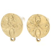 Clous d'oreille rond martelé 12 mm - motif rosace - Acier inoxydable 304L Doré x2