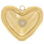 Pendentif coeur strié 19x22.5 mm avec strass - Acier inoxydable 304L Doré x1