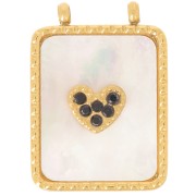 Pendentif rectangle martelé 19x14 mm avec nacre et CZ - Acier inox 304L Doré x1