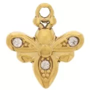 Breloque abeille 11x10 mm avec strass - Acier inoxydable 304L Doré x1