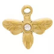 Breloque libellule 10x11 mm avec strass - Acier inoxydable 304L Doré x1