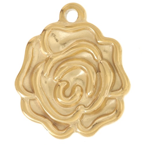Pendentif fleur Rose 21x18 mm - Acier inoxydable 304L Doré x1