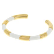 Bracelet jonc ovale rayé - 7x160 mm - avec résine époxy - Acier inoxydable 304L Doré - blanc x1|raw }}