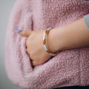 Bracelet jonc ovale rayé - 7x160 mm - avec résine époxy - Acier inoxydable 304L Doré - blanc x1