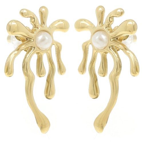 Boucles d'oreilles palmier 26x16 mm - imitation nacre - Acier inox 304L Doré x2