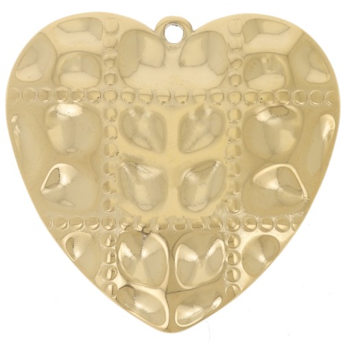 Pendentifs coeur effet matelassé 26x27 mm - Acier inoxydable 304L Doré x2