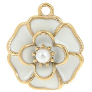 Pendentif fleur 20 mm avec perle imitation nacre - Acier inox 304L Doré - Blanc x1|raw }}