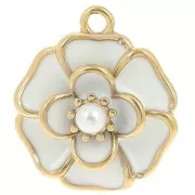 Blanc - Pendentif fleur 20 mm avec perle imitation nacre - Acier inox 304L Doré - Blanc x1 Pendentif fleur 20 mm avec perle imitation nacre - Acier inox 304L Doré - Blanc x1