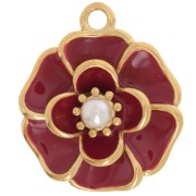 Pendentif fleur 20 mm avec perle imitation nacre - Acier inox 304L Doré - Rouge x1|raw }}