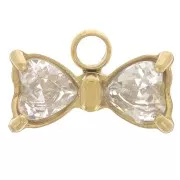 Breloque noeud papillon 6x9.5mm avec oxydes de zirconium - Acier inox 304L Doré x1