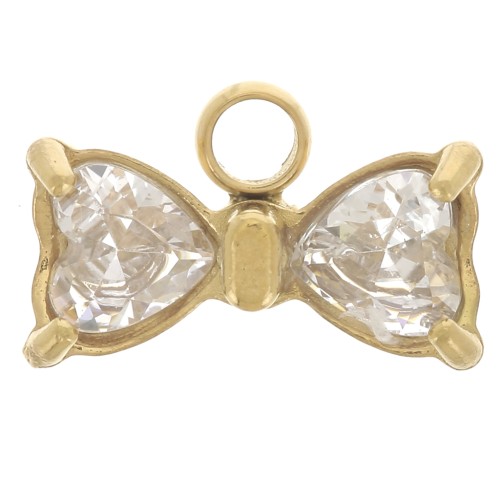 Breloque noeud papillon 6x9.5mm avec oxydes de zirconium - Acier inox 304L Doré x1