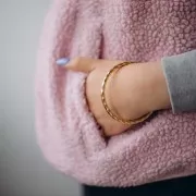 Bracelet jonc travaillé torsadé 65 mm - Acier inoxydable 304L Doré x1