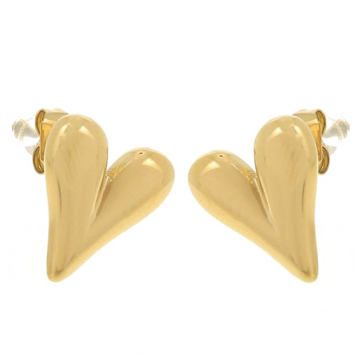 Boucles d'oreilles coeur 14x12 mm - Acier inoxydable 304L Doré x2