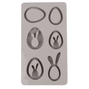 Moule en silicone 26x14.5 cm - 6 formes Oeufs et Lapin Pendentif - Gris x1