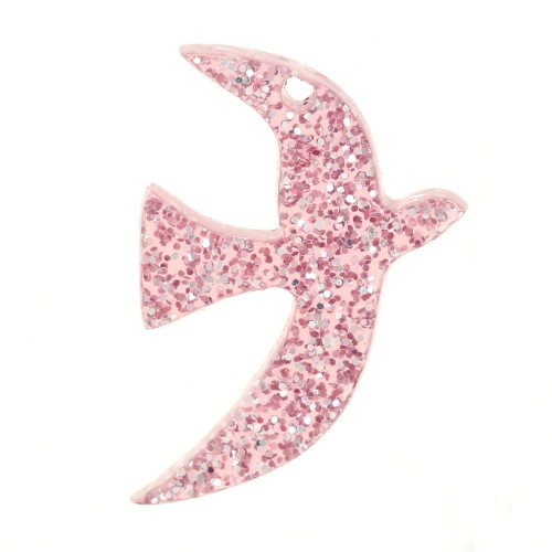 Breloque oiseau en acrylique 15x10 mm exclu Perles&Co - Pailleté vieux rose x1