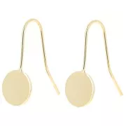 Crochets d'oreilles plateau pour cabochon fond plat 10 mm - Doré à l'or fin x2