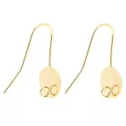 Crochets d'oreilles plateau pour cabochon fond plat 10 mm - Doré à l'or fin x2