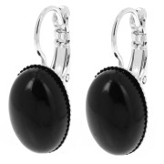 Dormeuses porte-cabochon plat 14x10 mm avec anneau ouvert - Argenté x2