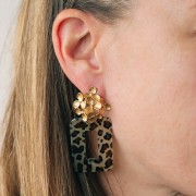 Pendentif rectangle évidé en acrylique 40x30 mm - Guépard Marron - Noir x1