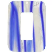 Pendentif rectangle évidé 40x30 mm en acétate - Rayé - Bleu foncé - Blanc nacré
