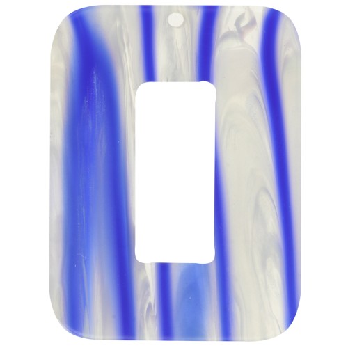 Pendentif rectangle évidé en acétate 40x30 mm - Rayé - Bleu foncé - Blanc nacré