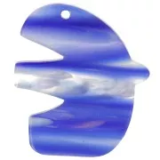 Pendentif oiseau en acetate 30x26 mm - Rayé - Bleu foncé - Blanc nacré x1
