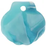 Pendentif coquillage en acétate 16 mm - Marbré Turquoise - Blanc x1