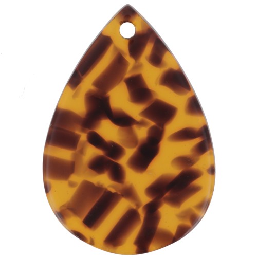 Pendentif goutte 22x15 mm en acétate - Terrazzo Marron - Noir x1
