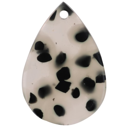 Pendentif goutte 22x15 mm en acétate - Tacheté noir - Transparent beige x1