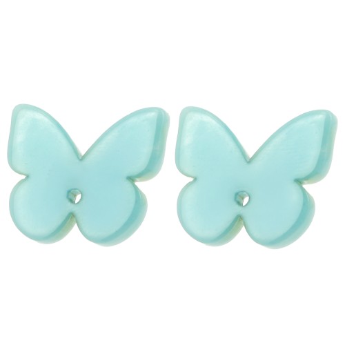 Clous d'oreilles papillon en acétate 16x19.5 mm - Marbré Celadon - Blanc x2