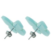 Clous d'oreilles papillon en acétate 16x19.5 mm - Marbré Celadon - Blanc x2