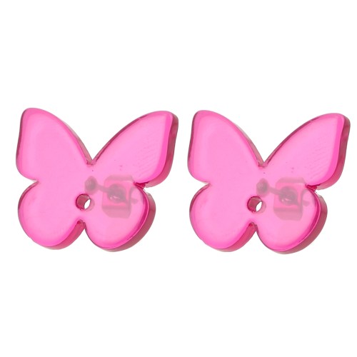 Clous d'oreilles papillon en acétate transparent 16x19.5 mm - Magenta x2