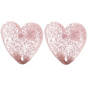 Clous d'oreilles coeur en acrylique 14x15.5 mm - Pailleté vieux rose x2