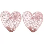 Rose - Clous d'oreilles coeur en acrylique 14x15.5 mm - Pailleté vieux rose x2 Clous d'oreilles coeur en acrylique 14x15.5 mm - Pailleté vieux rose x2