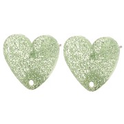 Clous d'oreilles coeur en acrylique 14x15.5 mm - Pailleté vert mousse x2