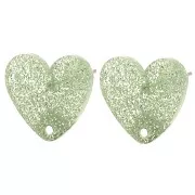 Vert - Clous d'oreilles coeur en acrylique 14x15.5 mm - Pailleté vert mousse x2 Clous d'oreilles coeur en acrylique 14x15.5 mm - Pailleté vert mousse x2