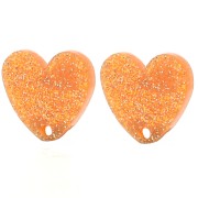 Clous d'oreilles coeur en acrylique 14x15.5 mm - Pailleté orange x2