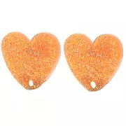 Orange - Clous d'oreilles coeur en acrylique 14x15.5 mm - Pailleté orange x2 Clous d'oreilles coeur en acrylique 14x15.5 mm - Pailleté orange x2