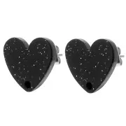Noir - Clous d'oreilles coeur en acrylique 14x15.5 mm - Pailleté noir x2 Clous d'oreilles coeur en acrylique 14x15.5 mm - Pailleté noir x2