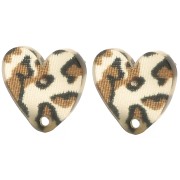 Clous d'oreilles coeur en acrylique 14x15.5 mm - Guépard Marron - Noir x2|raw }}