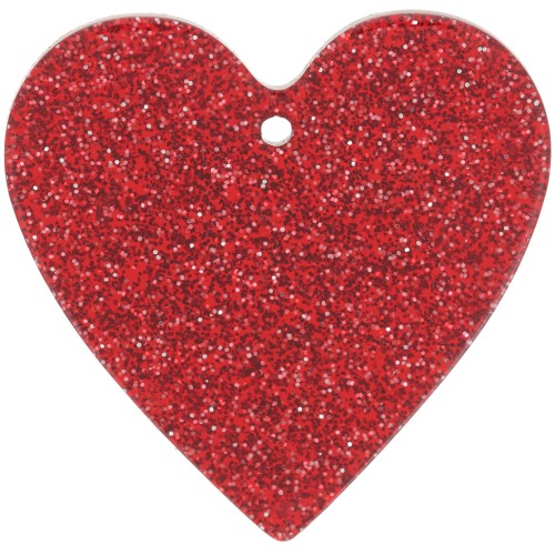 Pendentif coeur 31x32 mm en acrylique - Pailleté rouge x1